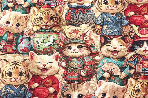 Gobelin-Stoff mit Asia-Katzen 