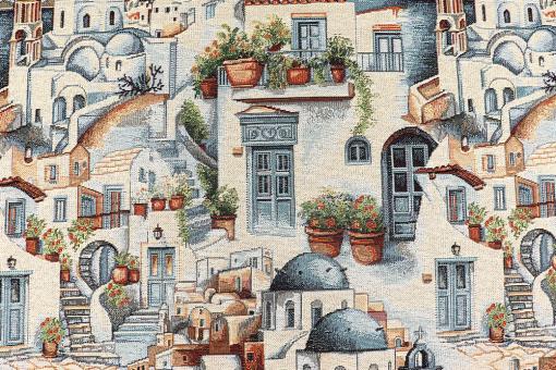 Dekostoff Gobelin mit griechischer Stadt 