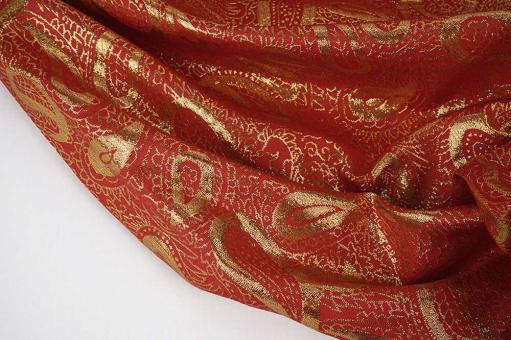 Brokat Stoff mit Paisley Muster  - Rot/Gold 
