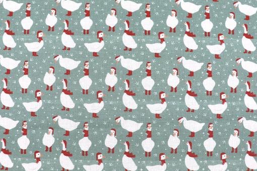 Baumwollstoff mit weihnachtlichen Gänsen 