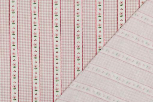 Musselin-Stoff mit Vichy-Karo & Blumen - Rosa 
