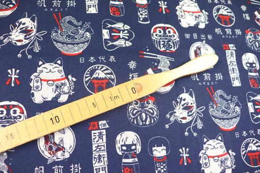 Dekostoff in Leinenoptik mit Asia-Motiv 