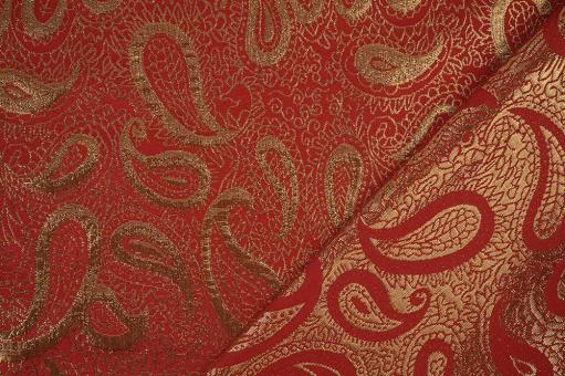 Brokat Stoff mit Paisley Muster  - Rot/Gold 
