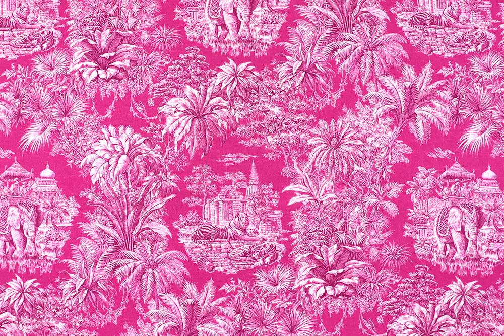Baumwollstoff mit buntem Toile de Jouy - Pink 