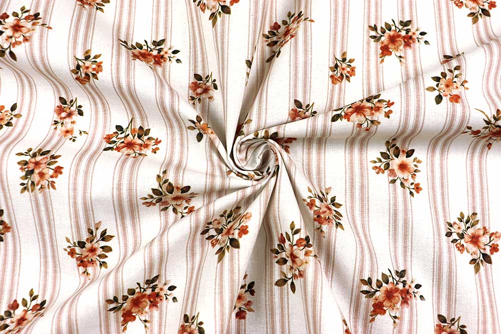 Baumwollstoff mit Blüten und Streifen 