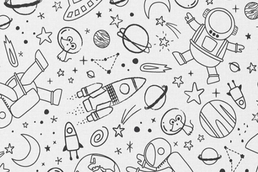 Baumwoll-Stoff zum Ausmalen mit Astronauten 