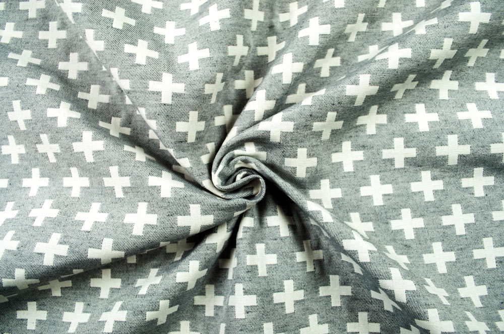 Jacquard-Dekostoff - zweiseitig - Kreuz-Muster - Grau/Weiß 
