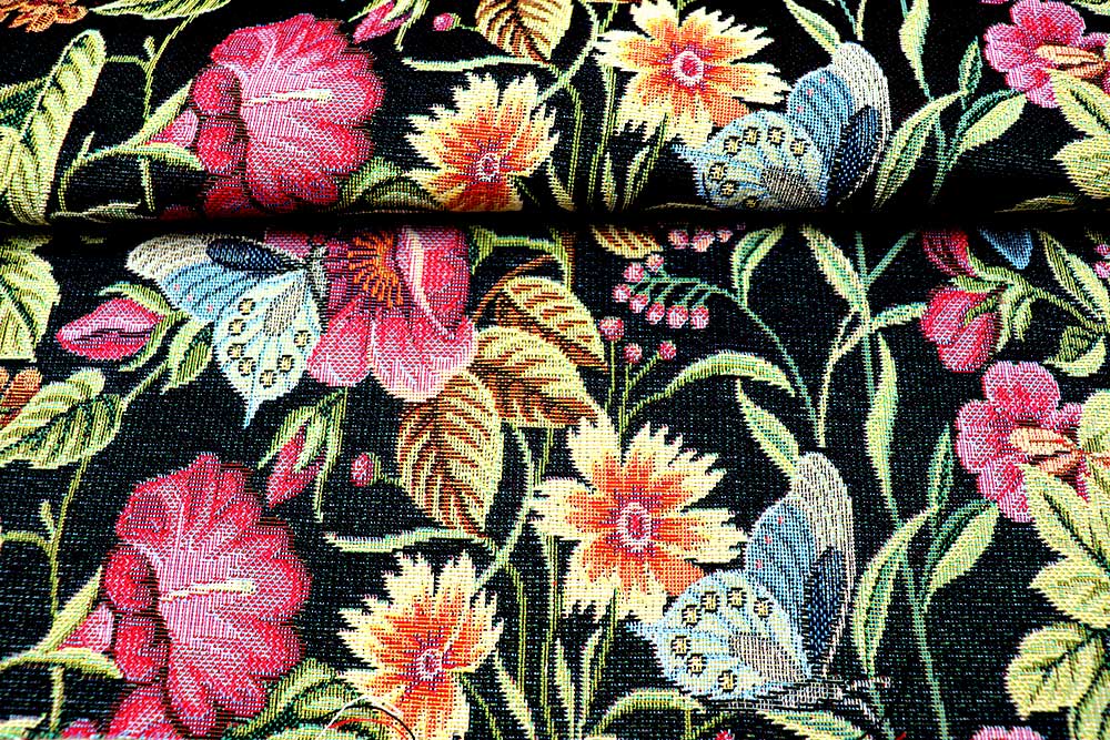 Gobelin-Stoff mit Blumen und Schmetterlingen 