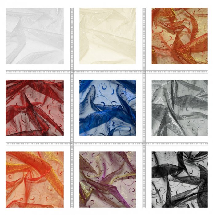 Organza-Stoff mit Ranke bestickt
