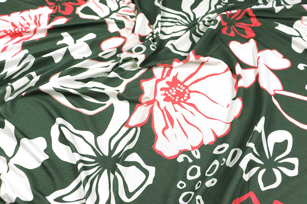 Viskosejersey - Tropical Flowers - Dunkelgrün 