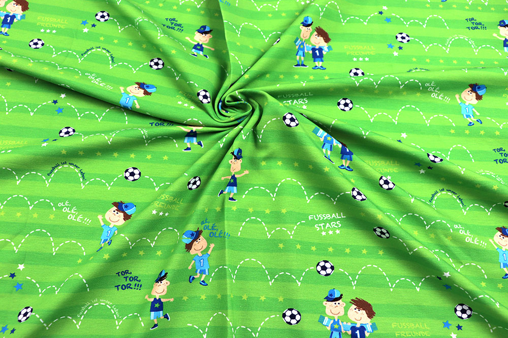 Jersey Stoff mit Fussball Druck 