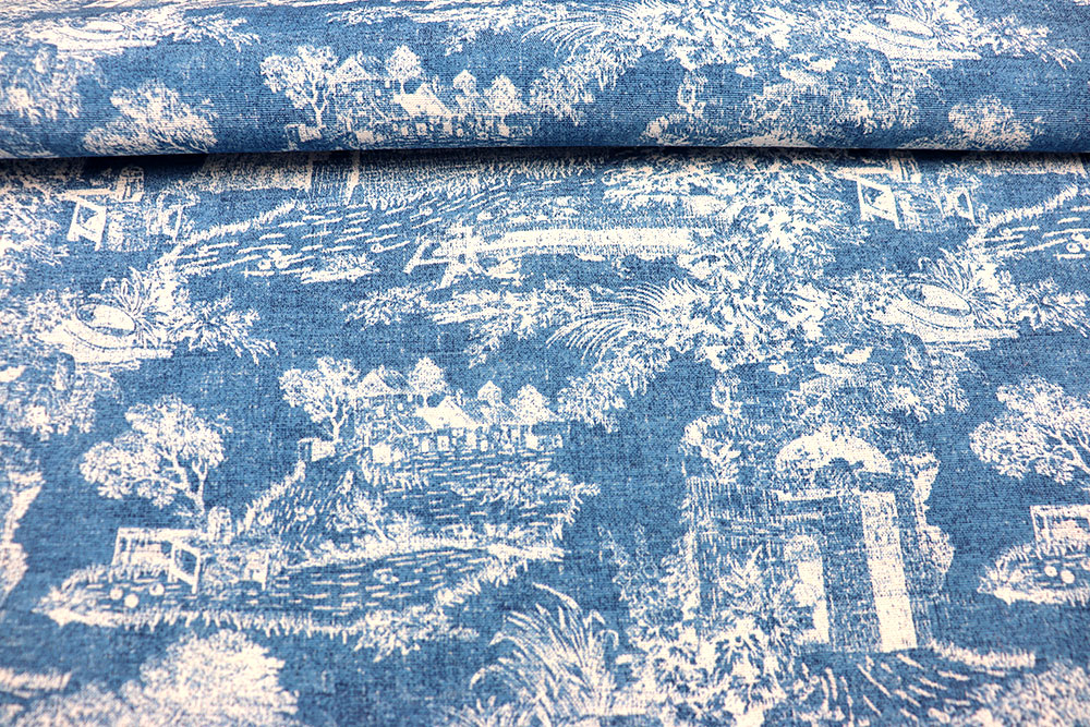Deko-Stoff mit romantischem Toile de Jouy - 280 cm - Blau 